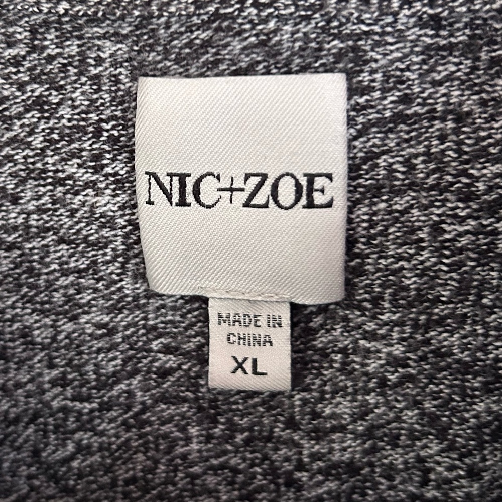 NIC+ZOE The Vital Hoodie Black Mix Stretch Knit V-Neck Pullover Sweater Comfy XL - Picture 3 of 13